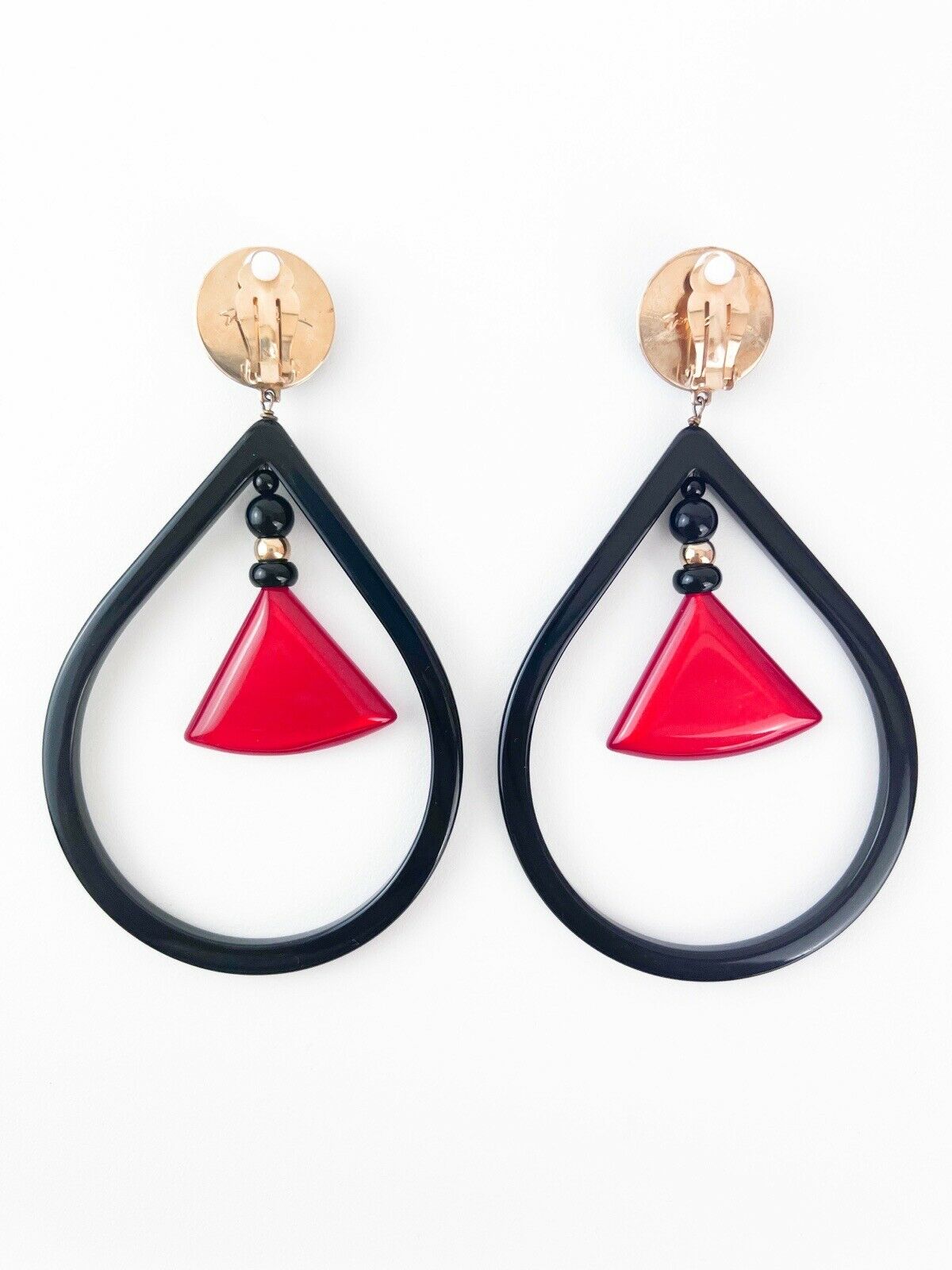 【SOLD OUT】Giorgio Armani Vintage Gold Tone Massive Dangle Hoop Earrings Black Red