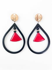 【SOLD OUT】Giorgio Armani Vintage Gold Tone Massive Dangle Hoop Earrings Black Red