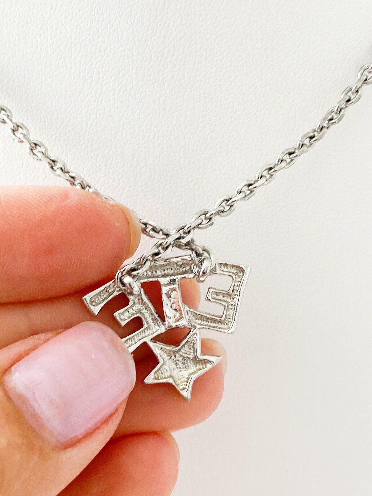 【SOLD OUT】YSL Yves Saint Laurent Vintage Silver Tone Star ETE Necklace Rhinestone