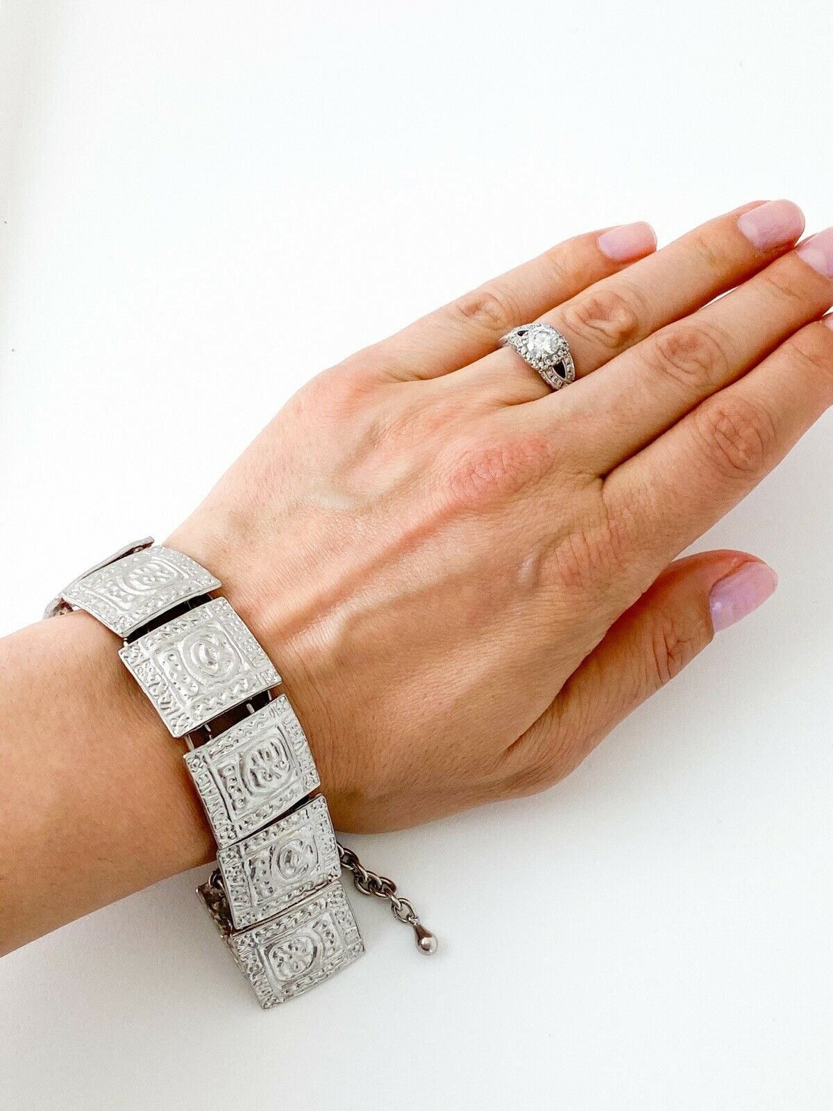 Karl Lagerfeld Vintage Silver Tone Bracelet Postcard KL logo