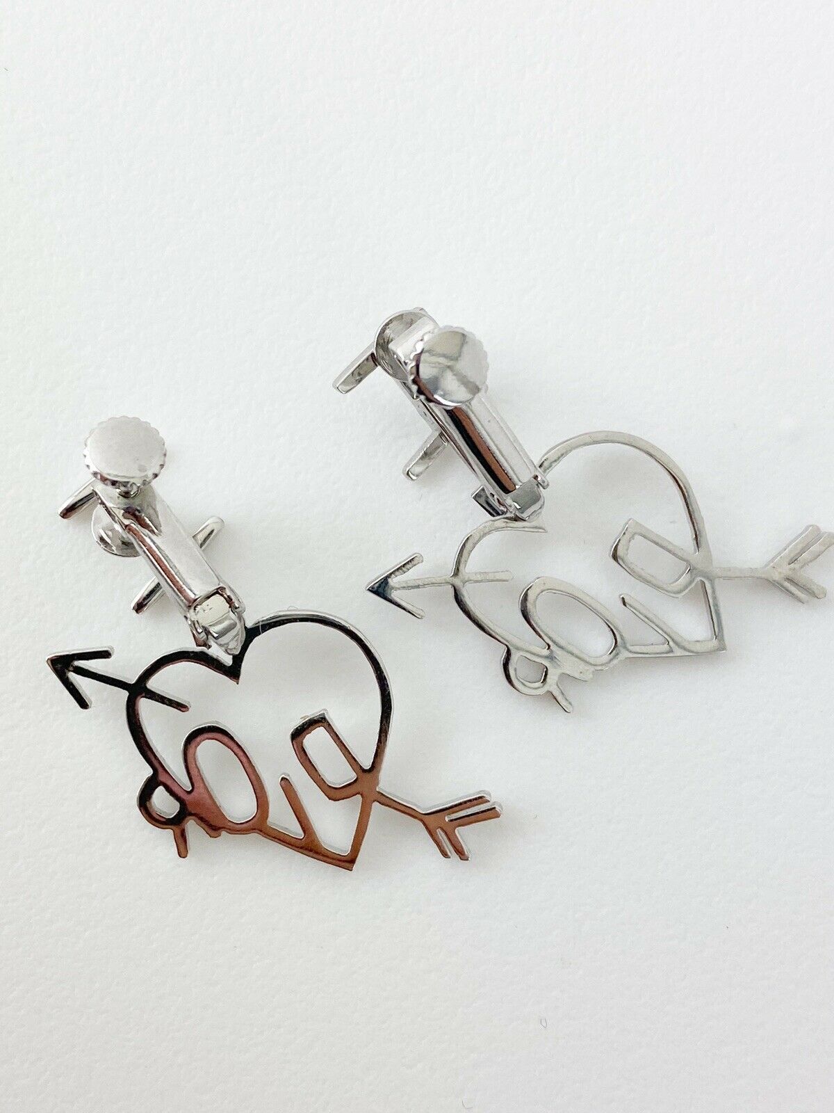 Christian Dior Vintage Silver Tone I Love Dior Earrings Dangling Heart