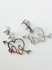 Christian Dior Vintage Silver Tone I Love Dior Earrings Dangling Heart