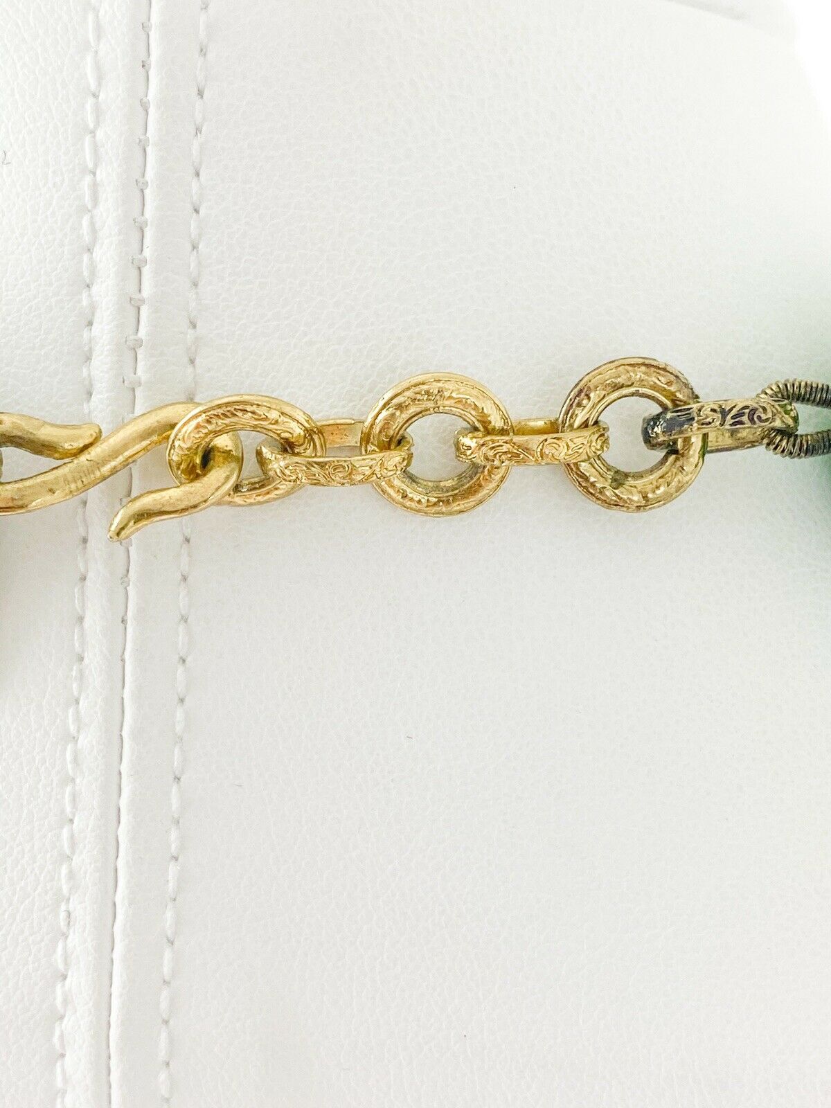 YSL Yves Saint Laurent Vintage Gold Tone Link Necklace Emerald Green Black