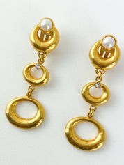 LUCIANO SOPRANI Gold Tone Dangle Earrings Faux Pearls Rhinestones Vintage