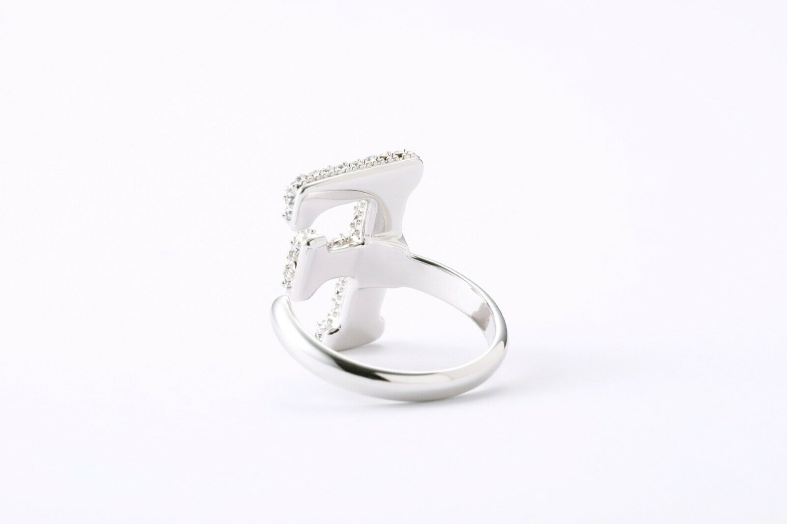 Alphabet Ring Initial F Swarovski Crystals Free Size Sterling Silver 925 Rhodium Plated