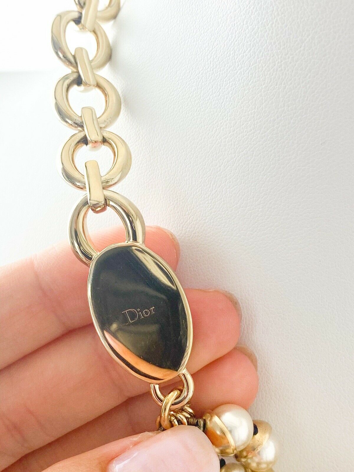 【SOLD OUT】Christian Dior Mise en Dior Vintage Gold Tone Multi-Strand Choker Necklace Faux Pearl