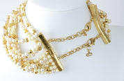Christian Dior  poison necklace Gold Tone Bead Faux Pearl 11 Strand Choker Necklace Vintage John Galliano