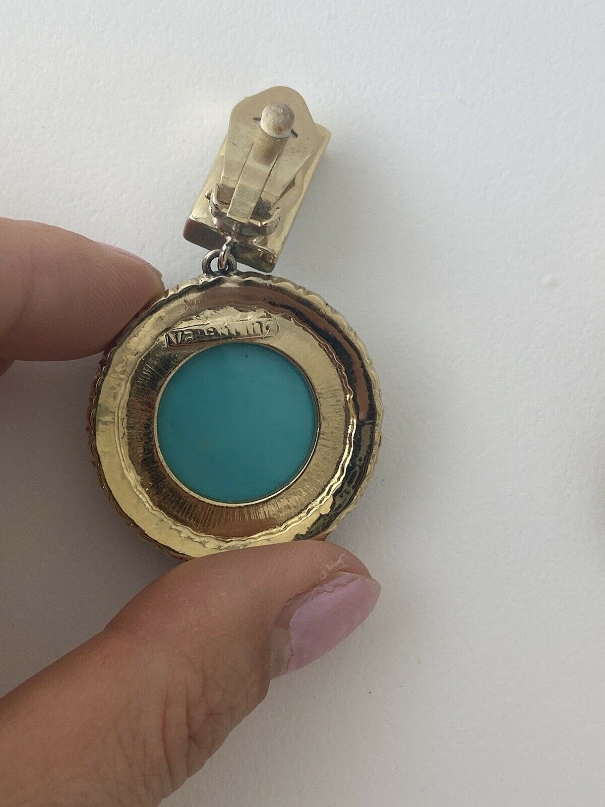 【SOLD OUT】Valentino Vintage Gold Tone Dangle Earrings Turquoise Blue Made in Italy