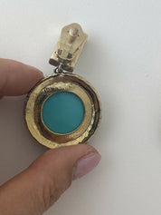 【SOLD OUT】Valentino Vintage Gold Tone Dangle Earrings Turquoise Blue Made in Italy