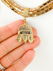 Balenciaga Paris Gold Tone Vintage Charm Necklace Black Enamel