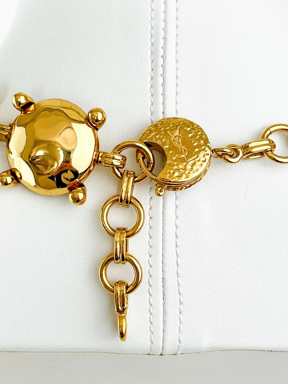 YSL Yves Saint Laurent Vintage Necklace Gold Tone Round Charm Made in France