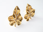 【SOLD OUT】Jacques Fath Gold Tone Leaf Earrings Made in France Vintage