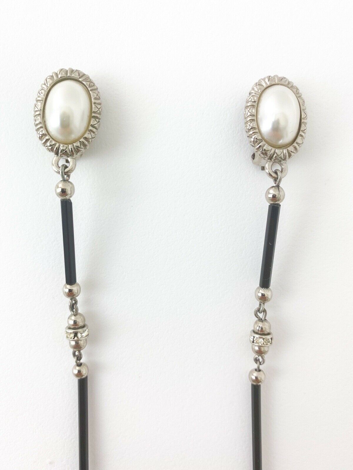 【SOLD OUT】Christian Dior Boutique Long Dangling Earrings Faux Pearls Rhinestones Vintage