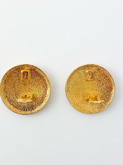 YSL Yves Saint Laurent Vintage Gold Tone Medal Earrings Logo Music Note