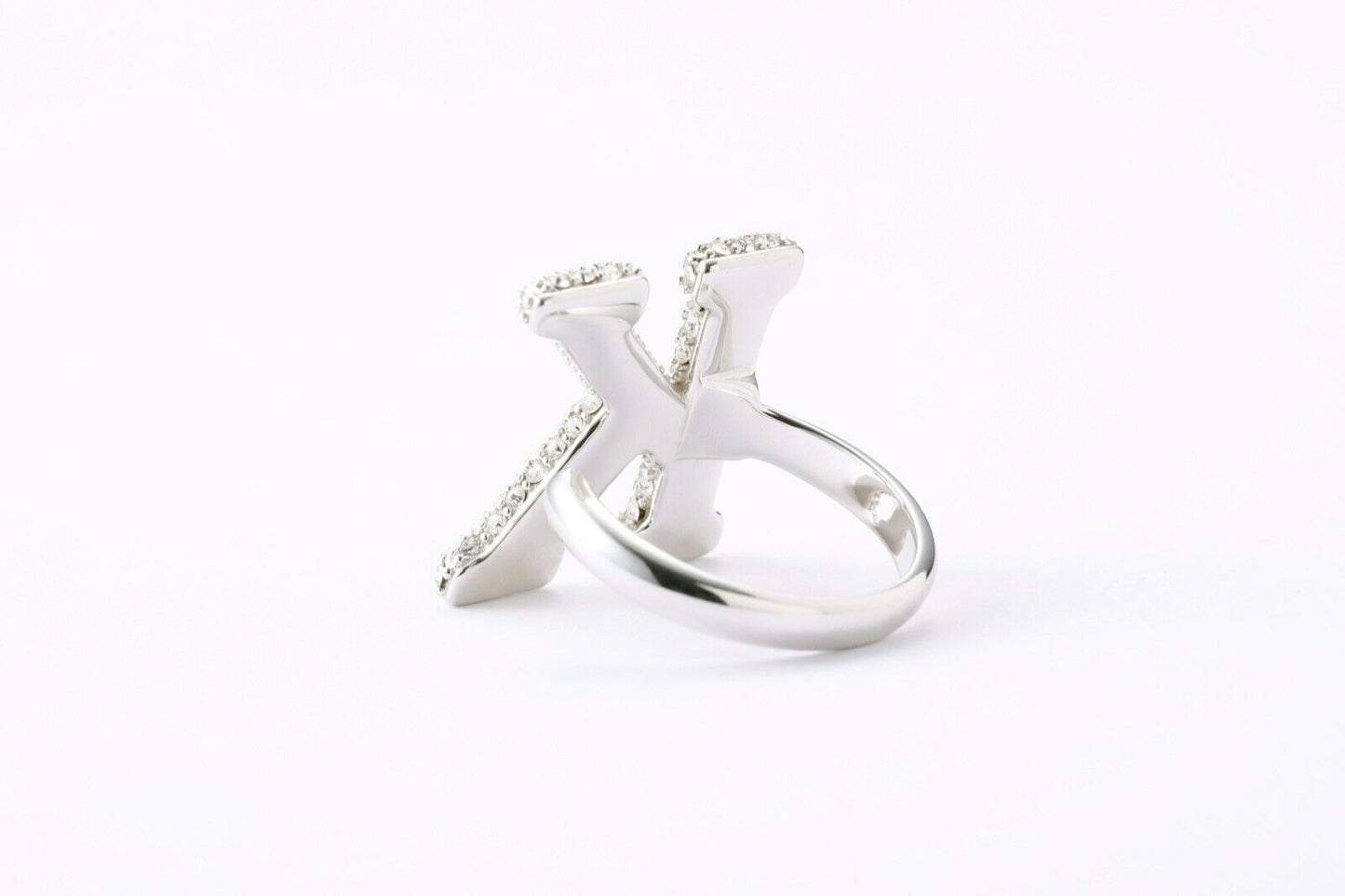Alphabet Ring Initial K Swarovski Crystals Free Size Sterling Silver 925 Rhodium Plated