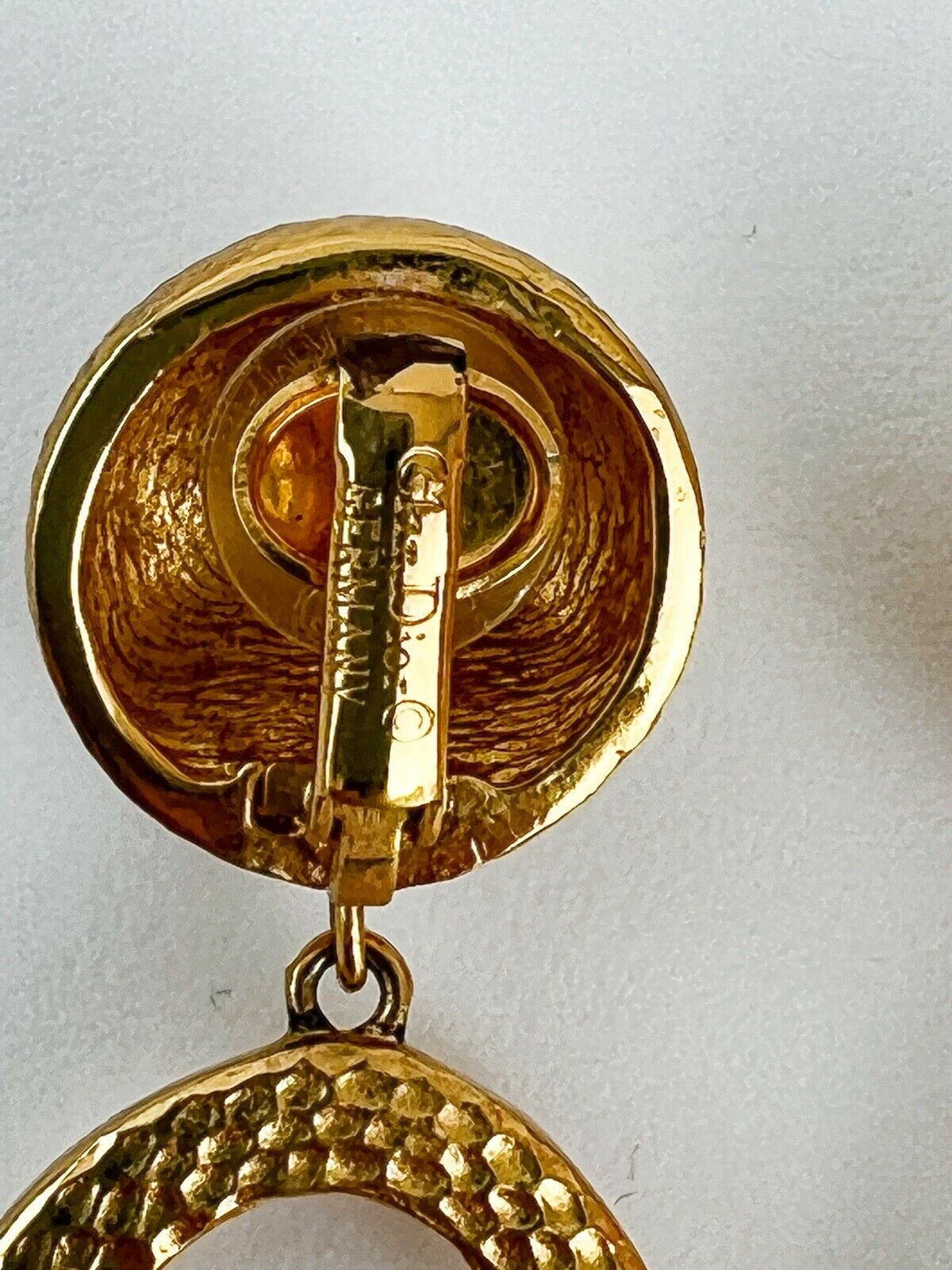 【SOLD OUT】Christian Dior Germany Vintage Clip on Hoop Earrings Dangle Drop Gold Tone
