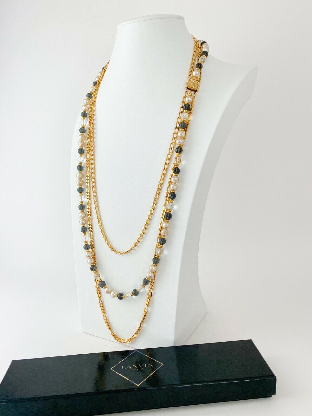 Lanvin  Paris Faux pearl and Glass Beads Multi-Strand Long Necklace Very Rare 2 Ways