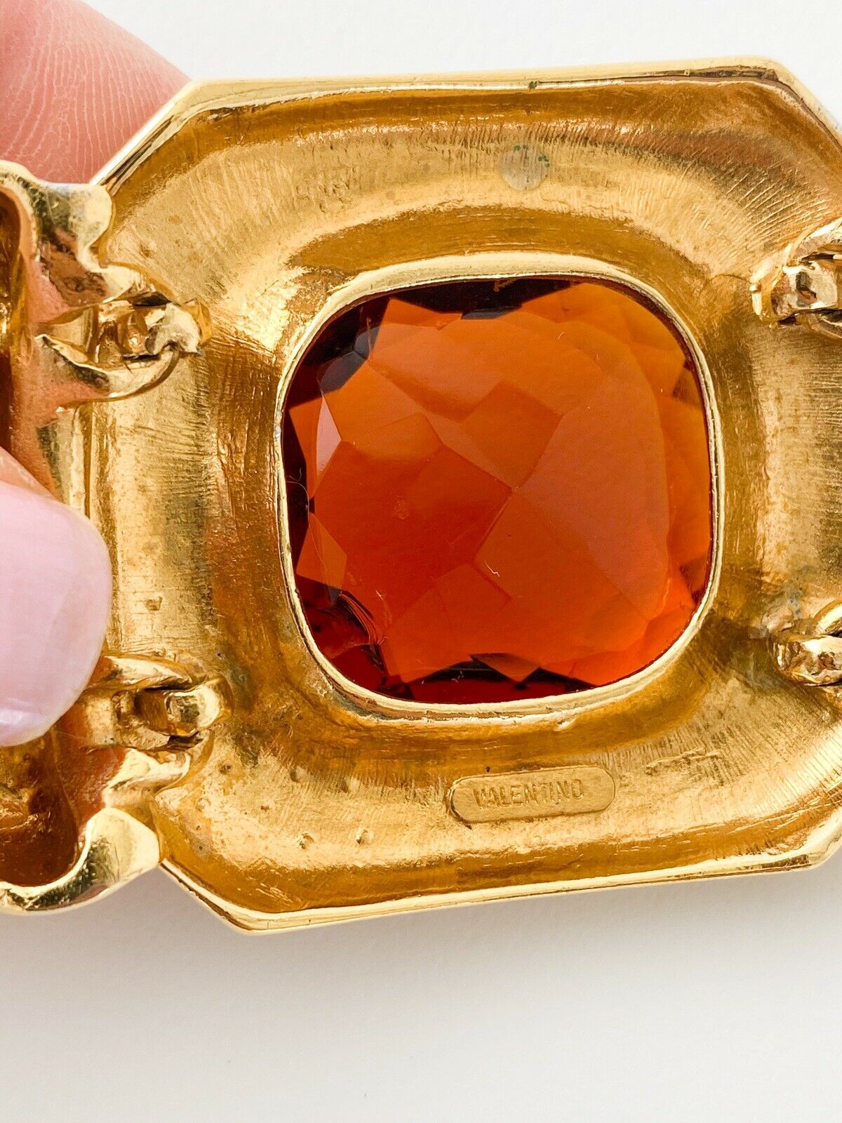 Valentino Gold Tone Vintage Massive Bracelet Bangle Amber Crystal Rhinestones