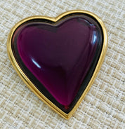 YSL Yves Saint Laurent Vintage Heart Brooch Pin Purple