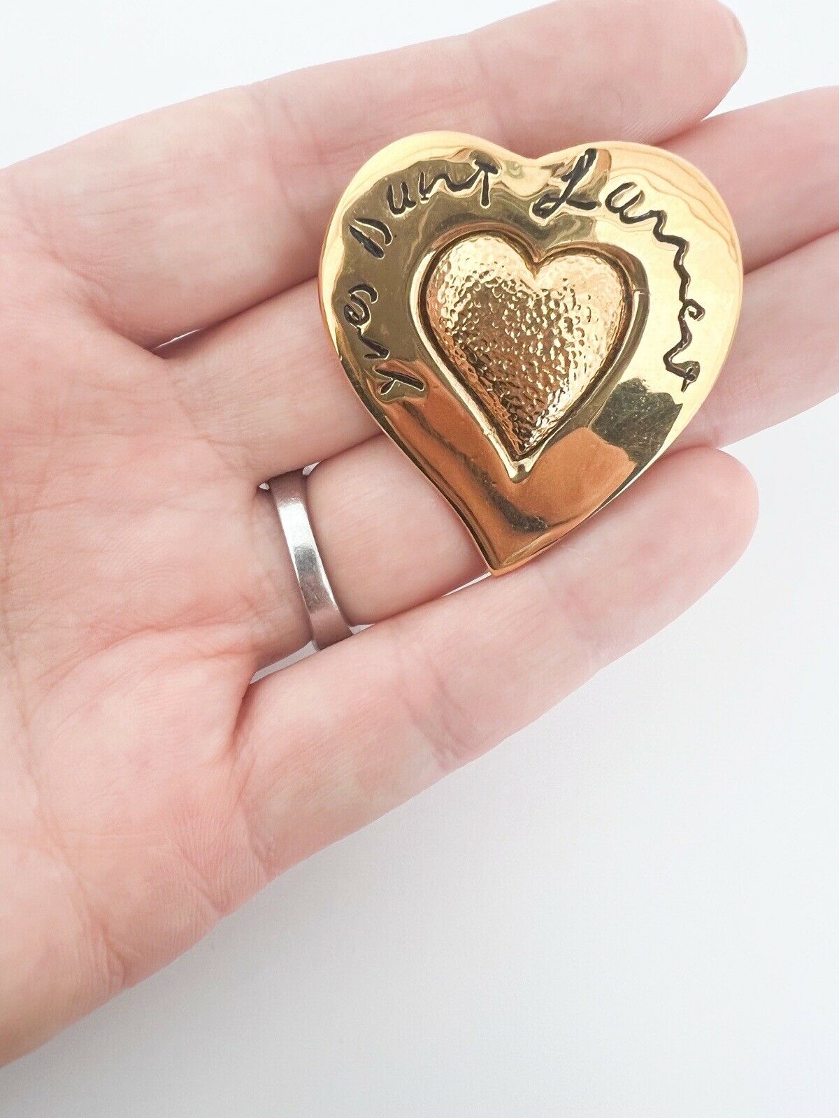 YSL Yves Saint Laurent Vintage Gold Tone Heart Brooch Pin