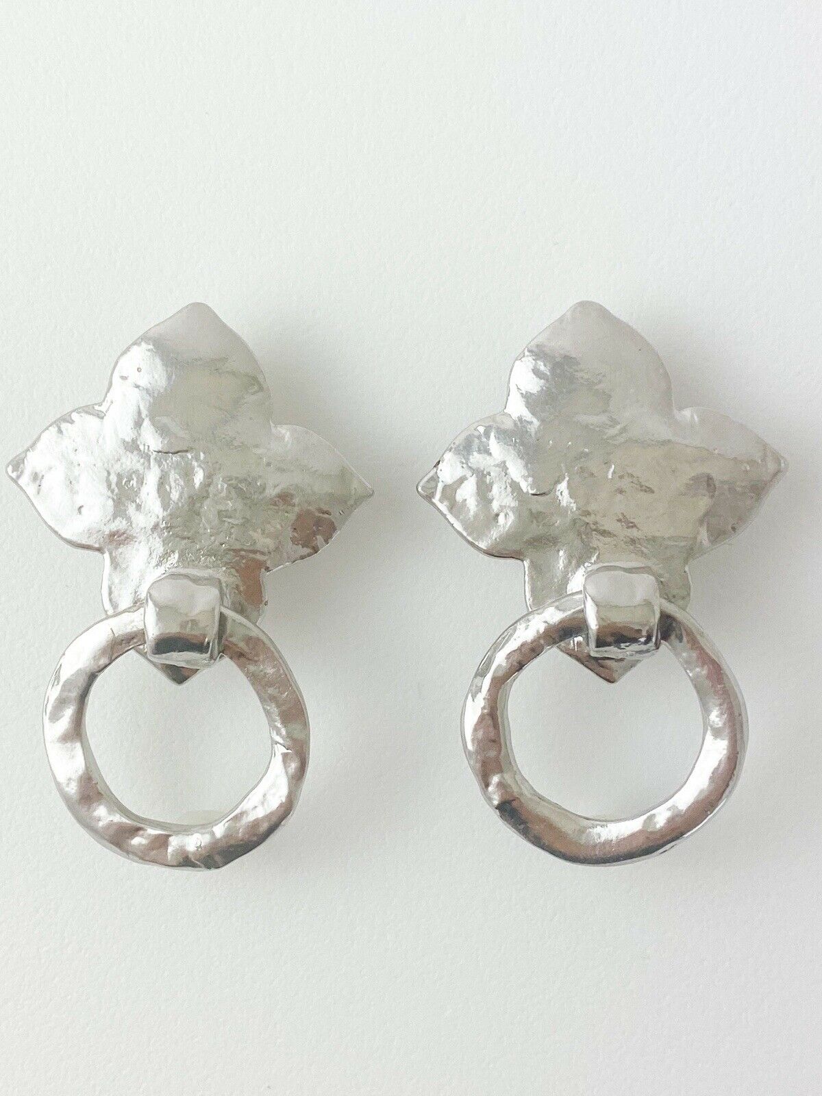 【SOLD OUT】YSL Yves Saint Laurent Vintage Silver Tone Earrings Clover Hoop