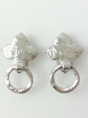 【SOLD OUT】YSL Yves Saint Laurent Vintage Silver Tone Earrings Clover Hoop