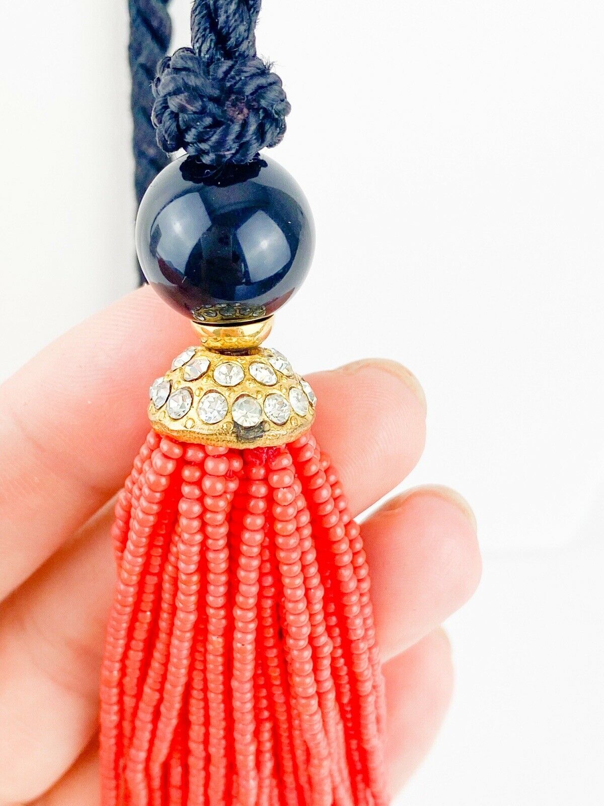 YSL Yves Saint Laurent Vintage Black Code Necklace Beaded Tassel Red