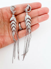 Christian Dior Silver Tone Vintage Clip-On Earrings Long Logo Rhinestones