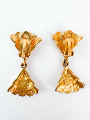 Karl Lagerfeld Vintage Clip-On Earrings Gold Tone Fan Logo