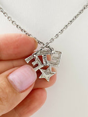 【SOLD OUT】YSL Yves Saint Laurent Vintage Silver Tone Star ETE Necklace Rhinestone