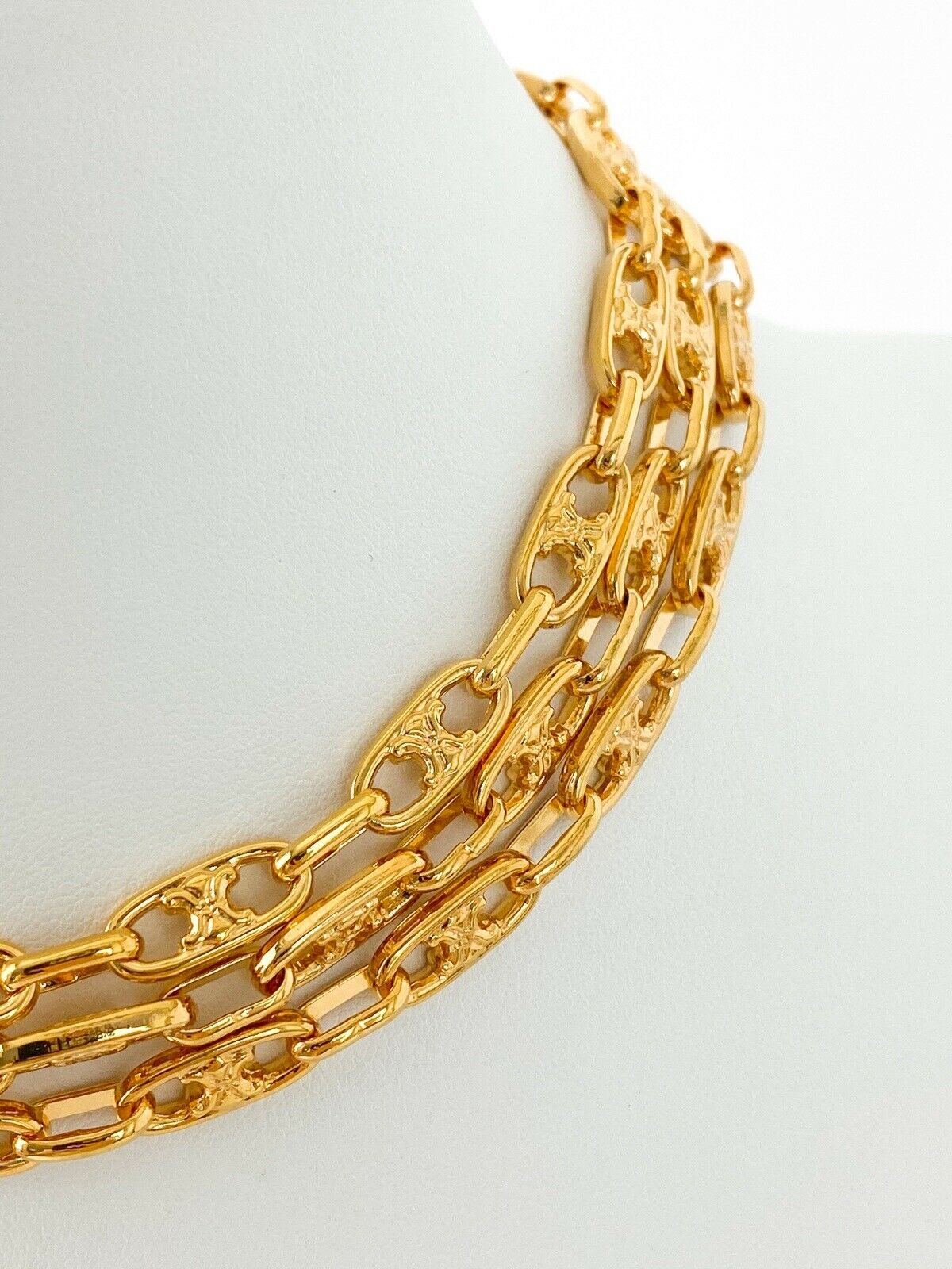 CELINE Paris Vintage Gold Tone Logo Link Long Necklace Belt Choker Made in Italy