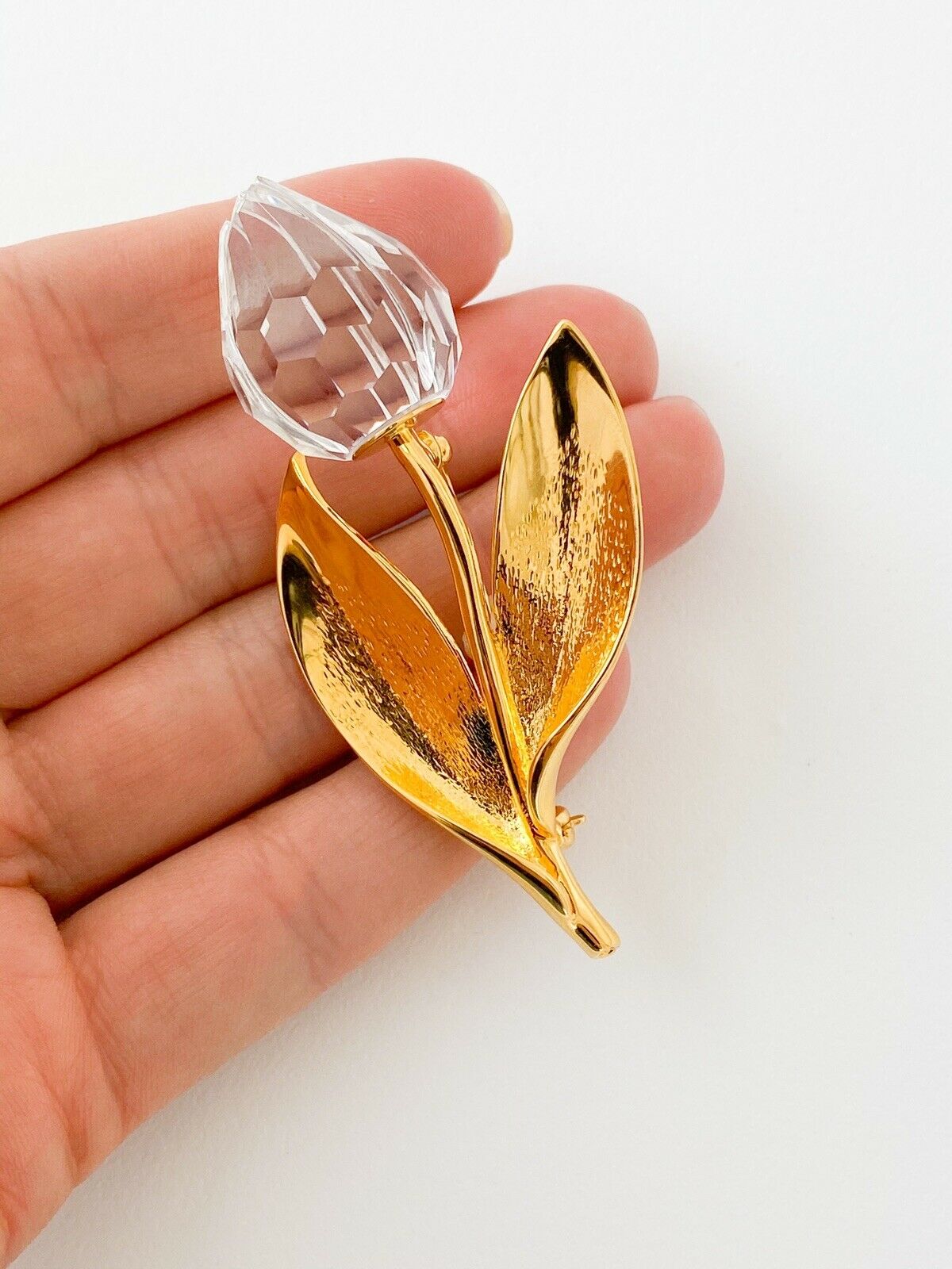 Swarovski Vintage Gold Tone Crystal Brooch Pin Tulips Beautiful