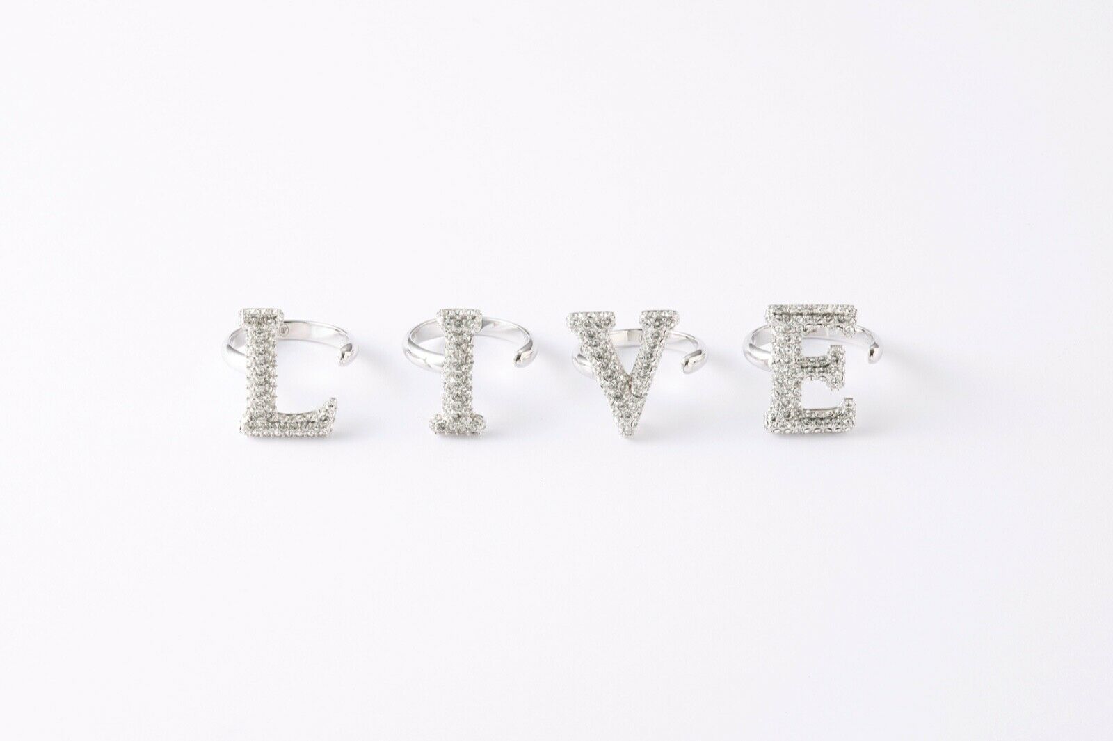Alphabet Ring Initial  D Swarovski Crystals Free Size Sterling Silver 925 Rhodium Plated