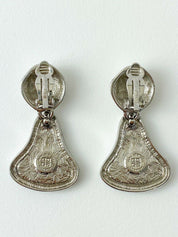 Givenchy Paris Silver Tone Dangle Earrings Vintage Enamel Black