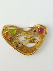 Christian Lacroix Vintage Gold Tone Heart Brooch Pin Made in France