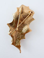 YSL Yves Saint Laurent Vintage Leaf Brooch Pin Pendant 2 Ways Rhinestones Gold Tone