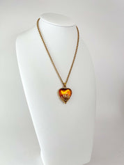 【SOLD OUT】YSL Yves Saint Laurent Vintage Gold Tone Heart Necklace Amber Cabochon