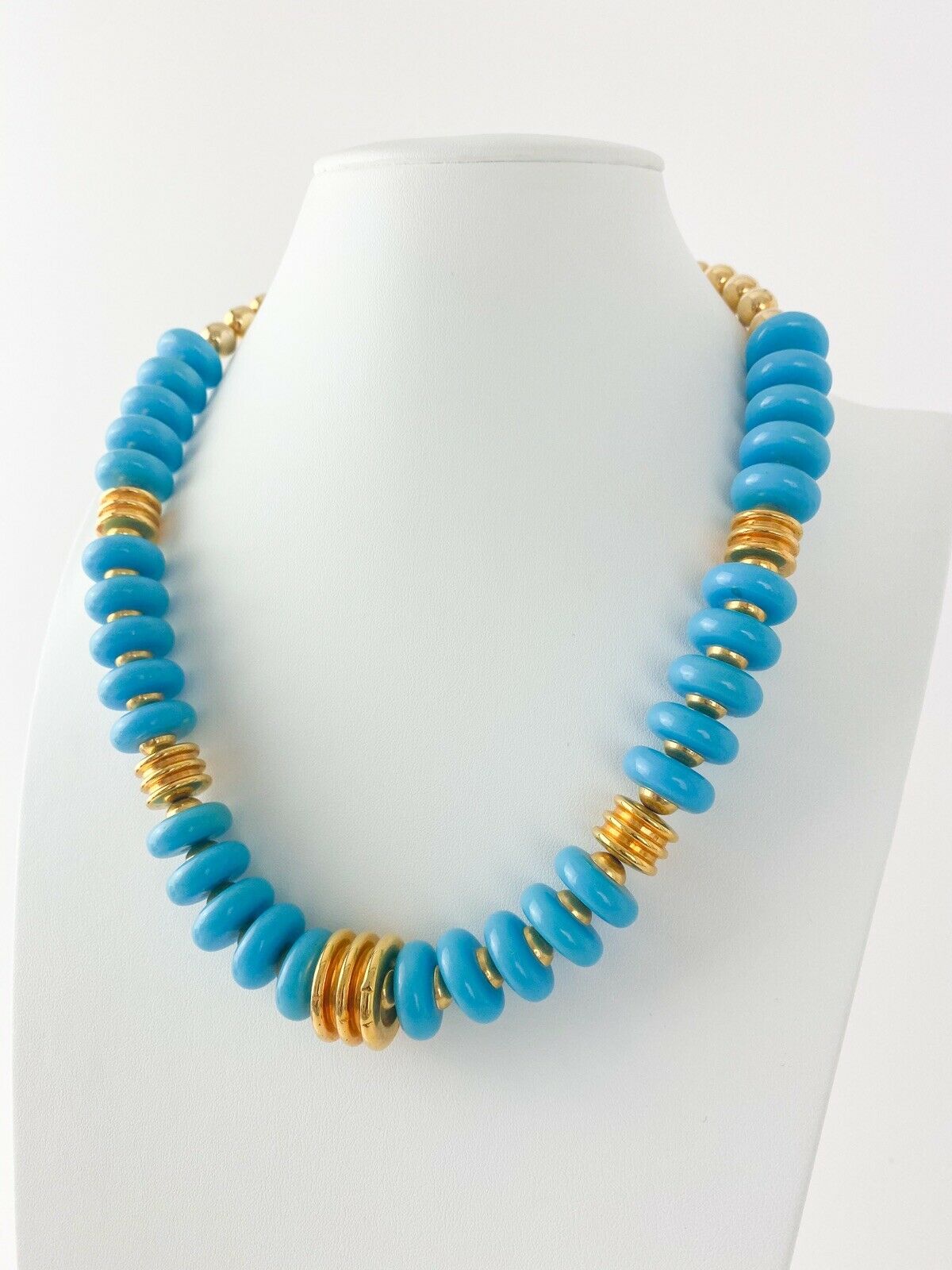 YSL Yves Saint Laurent Rare Turquoise & Gold Color Beads Necklace Vintage