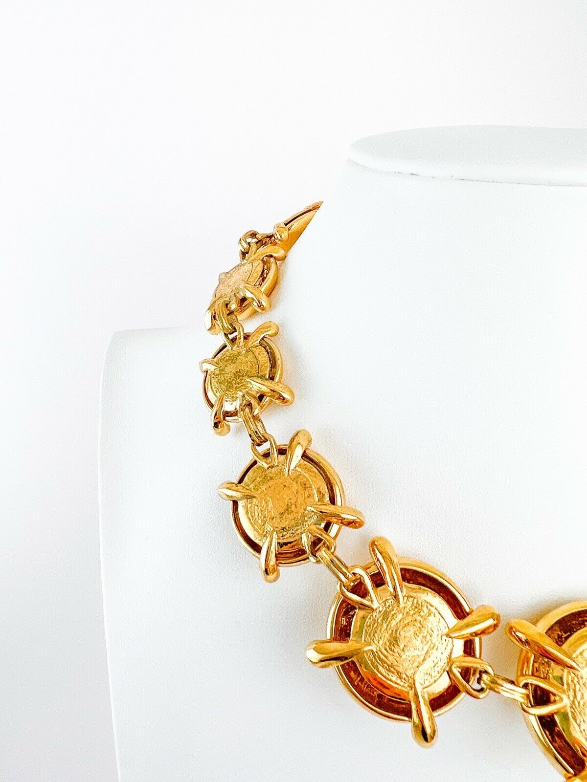 YSL Yves Saint Laurent Vintage Necklace Gold Tone Round Charm Made in France