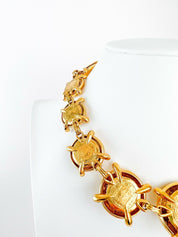 YSL Yves Saint Laurent Vintage Necklace Gold Tone Round Charm Made in France