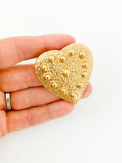YSL Yves Saint Laurent Vintage Gold Tone Heart Pendant Brooch Pin