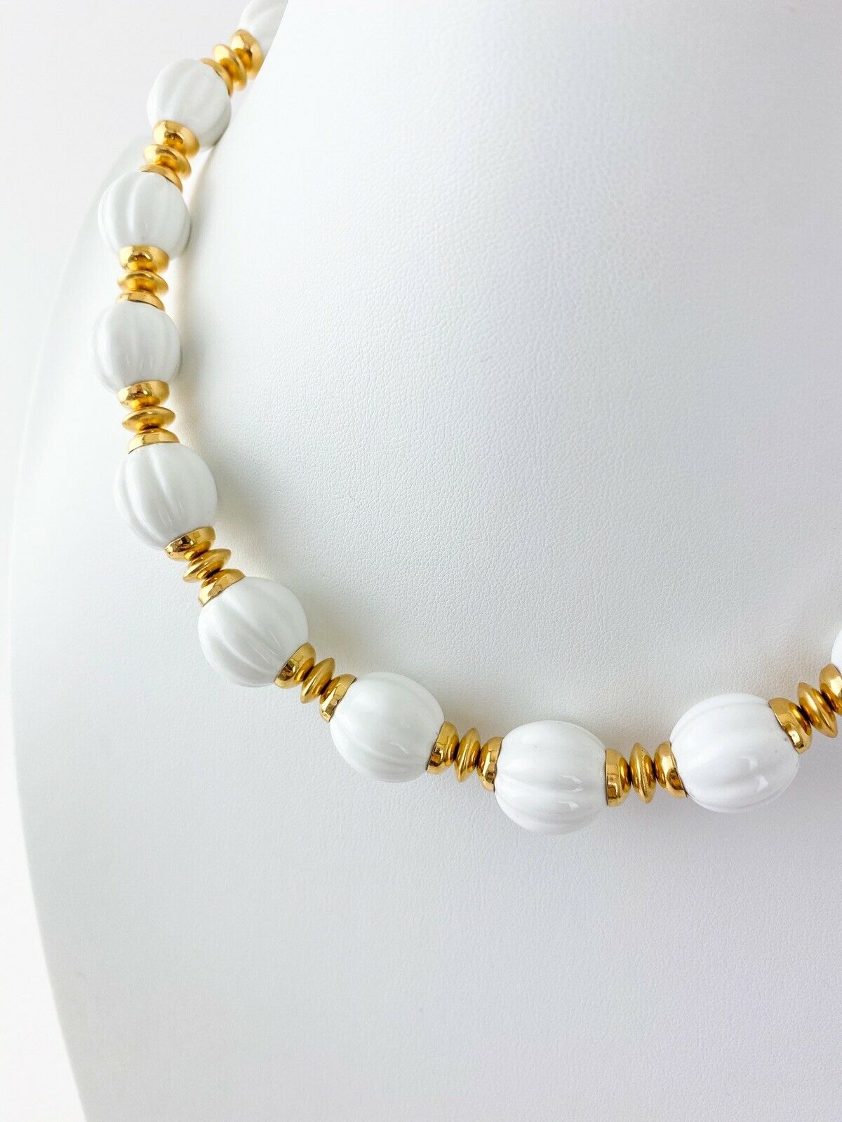 Pierre Balmain Paris Gold Tone Vintage Beaded Necklace White