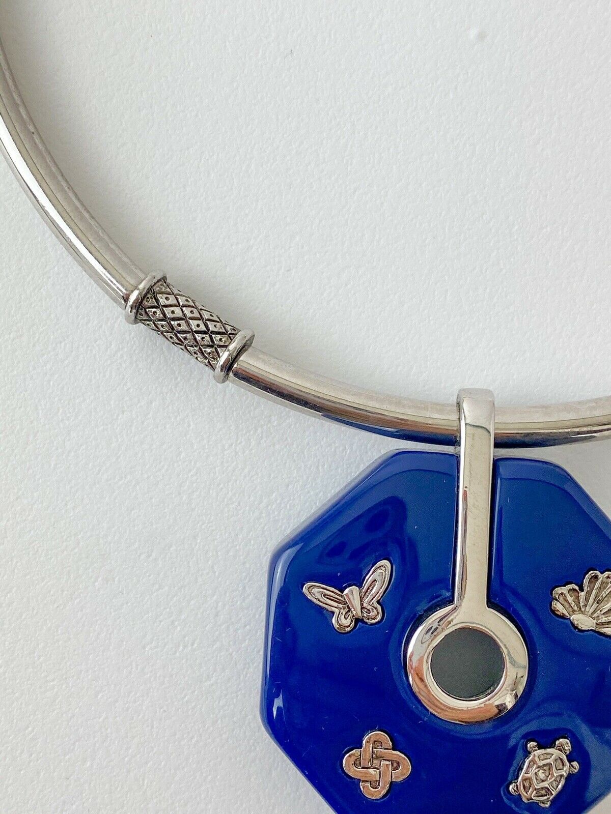 Givenchy 1976 Silver Tone Choker Necklace Epoxy Hexagon Butterfly Turtle Extremely Rare