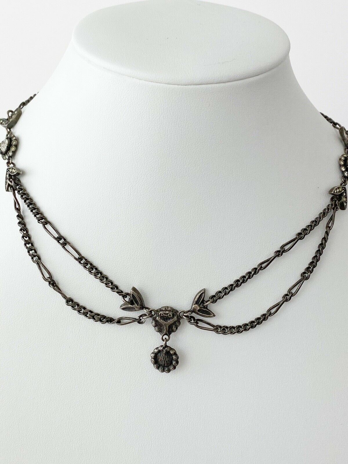 【SOLD OUT】Christian Dior Vintage Necklace Black Tone Flower Rhinestone