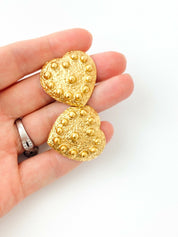 YSL Yves Saint Laurent Vintage Matte Gold Tone Heart Earrings