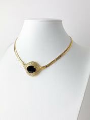 Nina Ricci Gold Tone Choker Necklace Black Stone Rhinestone Vintage