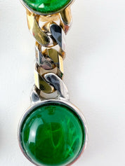 Vintage Dangling Earrings Chain Cabochon Emerald Green
