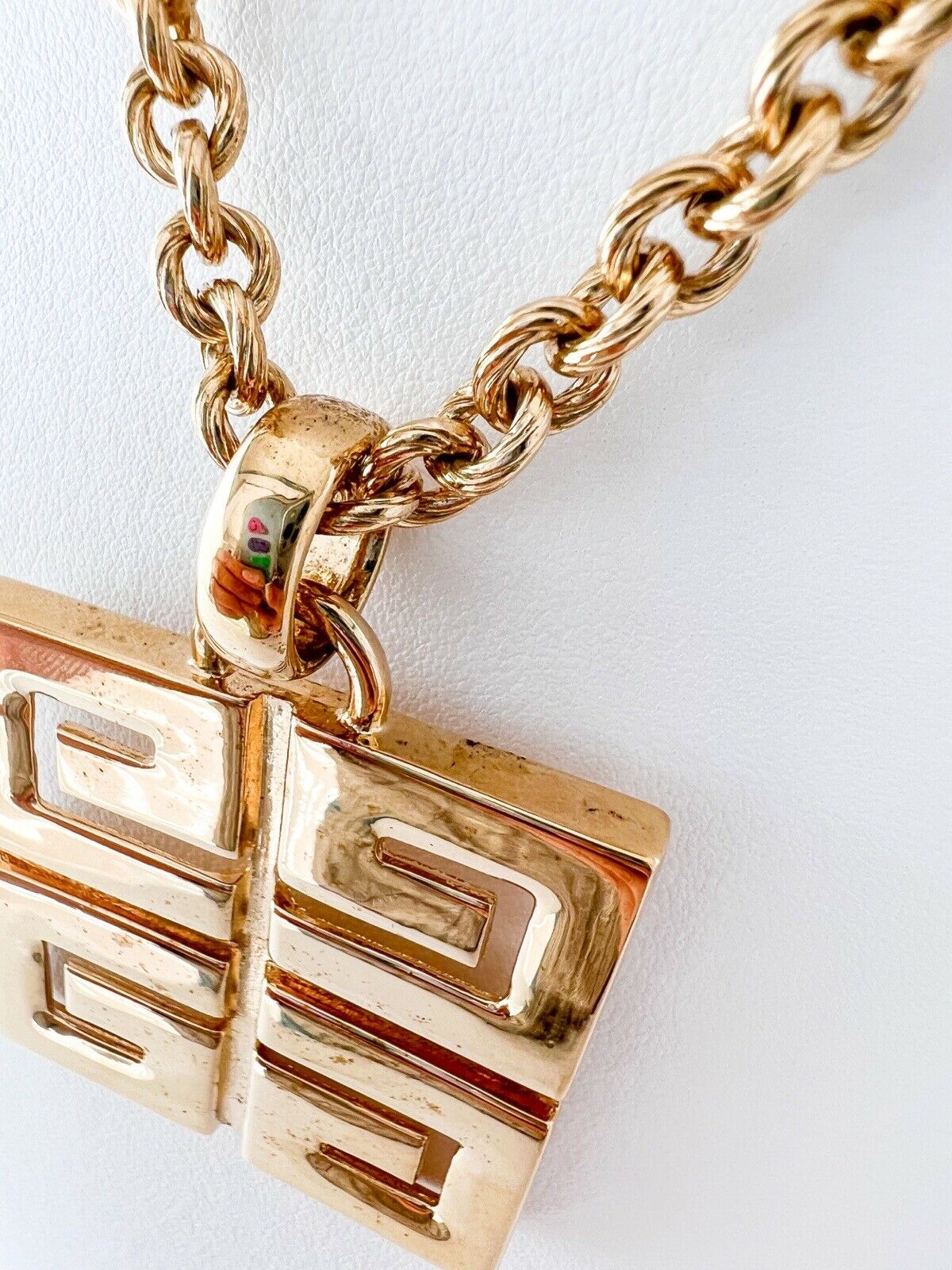 Givenchy Vintage Gold Tone Necklace Large Logo Pendant
