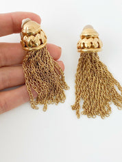 【SOLD OUT】NINA RICCI Gold Tone Long Drop Earrings Fringe Chain