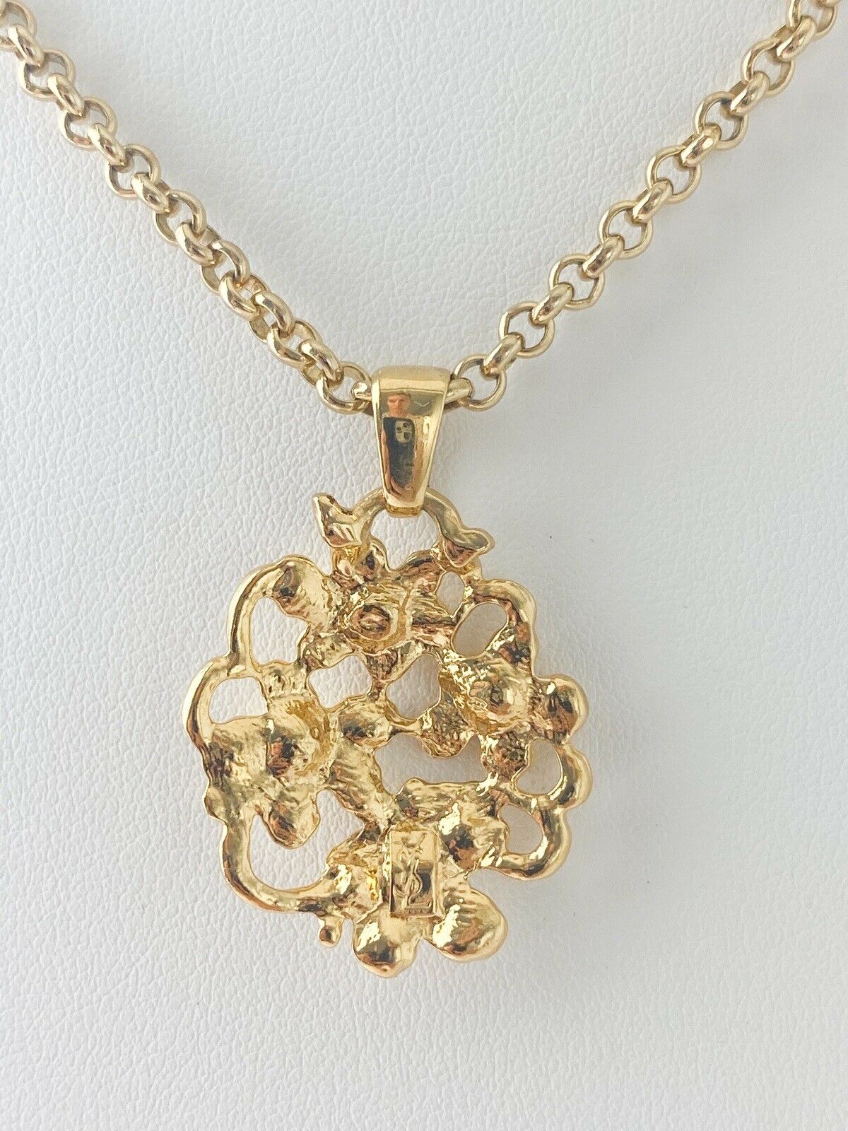 【SOLD OUT】YSL Yves Saint Laurent Vintage Gold Tone Flower Necklace Rhinestones